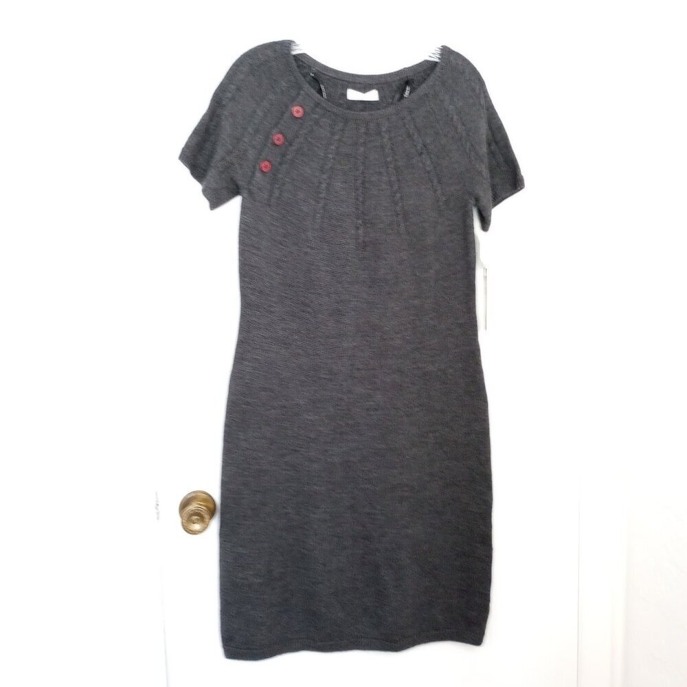 Calvin Klein Charcoal Grey Cable Knit Wool-Blend Sweater Dress